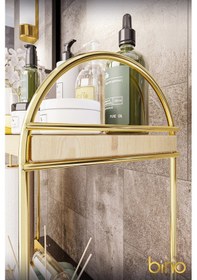 Resim Bino Mutfak Rafı Masaüstü Düzenleyici Organizer Mutfak Banyo Dolabı 2 Katlı Raf Oval Raf Kitaplık Altın 