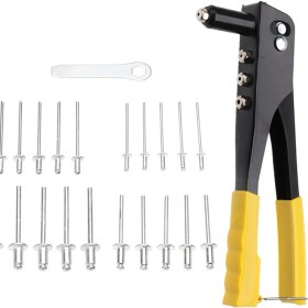 Resim Karokstore 4 Uçlu Profesyonel Perçin Tabancası Seti – 2.4/3.2/4.0/4.8 mm Başlık + 40 Adet Alüminyum Perçin + Anahtar | Metal, Plastik ve Deri Delme & Sabitleme Aracı 