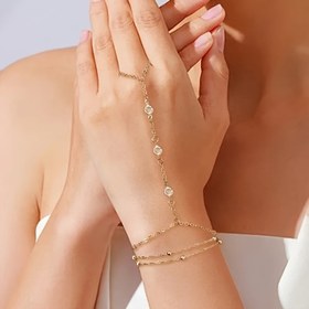 Resim Şık Taşlı Çok Katmanlı Kadın Parmak Bilekliği, Çift Yuvarlak Boncuklu, 2'li Set 