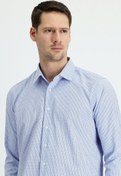 Resim Mavi Uzun Kol Slim Fit Dar Kesim Ekose Pamuklu Kolay Ütülenebilir Gömlek Kigili