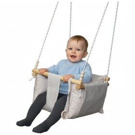 Resim Ahşap Çocuk & Bebek Salıncağı Krem Rengi Minder Yastık Ve Diş Halkalı Tavan Salıncak 