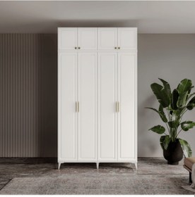 Resim Guneystore Milas Gold 4 Kapaklı %100 Mdf Ayaklı Yüklüklü Gardırop 