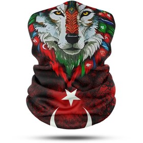 Resim Kaly Motorcu Bandana Maske Outdoor Boyunluk Unisex (Bayrak-Bozkurt) 