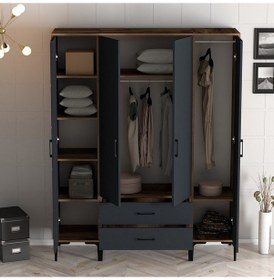 Resim Variant Kumsal 4 Kapılı Ptp Gardrop - Ceviz / Antrasit 