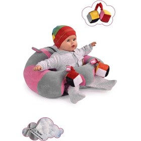Resim Oyuncaklı Bebek Oturma Destek Minderi - Devrilmez Bebek Koltuğu - Büyük Bebek Oturağı Gri Pembe 