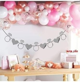 Resim MFM Yüzük Kalp Eva Ipe Dizili Bride Söz Nişan Süs Gri 
