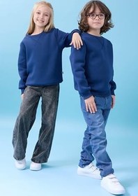 Resim Unisex Basic Bisiklet Yaka Şardonlu Kışlık Sweatshirt 