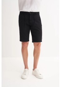 Resim Cazador Slim Fit Dar Paça Keten Bermuda Şort 6108 Siyah 