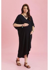 Resim Los Banditos V Yaka Önü Düğümlü Yarasa Kol Hamile Elbise 001 