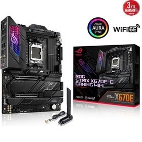 Resim Asus Rog Strix X670e-e Gaming Wifi Soket Am5 6400mhz Oc Ddr5 Dp Hdmı Aura Rgb Atx Anakart 