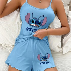 Resim Disney Stitch Baskılı Kadın Kamisol Pijama Takımı 
