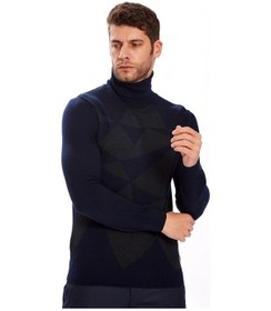 Resim Ecer Erkek Triko Kazak - Geometrik Desen - Uzun Kol - Minimalist Lacivert 