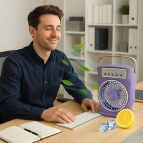 Resim Coverzone Şarjlı Mini Buharlı Hava Soğutucu, Taşınabilir Portatif Mobil Sulu Klima, 3 Rüzgar Hızı, 3 Sis Modu, Buzlu Vantilatör 5 Sprey Delikli ile LED Işıklı 26cm x 20cm - CRV-002 (CRV-002 - Mor) 