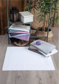 Resim 2'li Ayak Havlusu & Çerçeveli & %100 Pamuk- 60x80 Cm Açık Mavi 