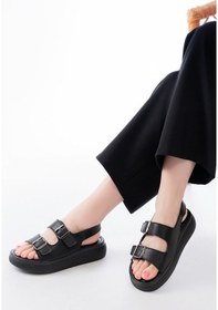 Resim 24413-572 Siyah Günlük Dolgu Topuk Toka Aksesuarlı Kadın Sand... Siyah 