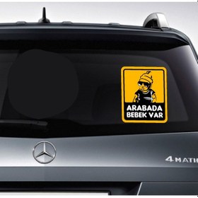Resim Arabada Bebek Var Sticker, Araba Oto Motosiklet Karavan Sticker 00650 20x16 Cm 