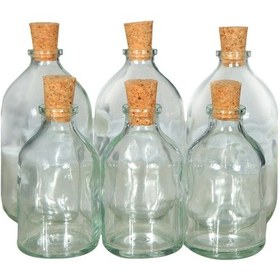 Resim 6 Parça Şişe Cam Mantar Kapaklı Baharatlık Takımı Seti Şeffaf 