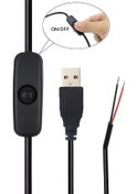 Resim 100 Cm 2 Amper Swich'li Açık Uçlu Anahtarlı Siyah Usb Kablo Usb Erkek Kablo 
