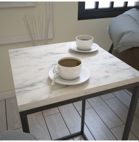 Resim Pure Beyaz Mermer Yan Sehpa & Servis Sehpası Metal Marmo 