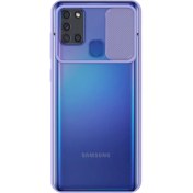 Resim KZY Samsung Galaxy A21S Kapak Lensi Açılır Kapanır Kamera Korumalı Silikon Kılıf Lila 