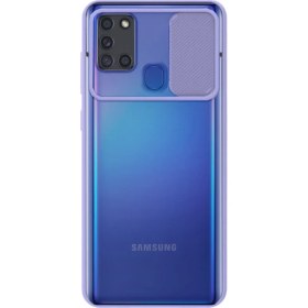 Resim KZY Samsung Galaxy A21S Kapak Lensi Açılır Kapanır Kamera Korumalı Silikon Kılıf Lila 