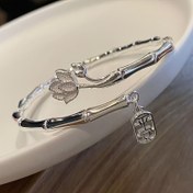 Resim 1 adet Şık Bambu ve Lotos Çiçeği Bileklik için - Ayarlanabilir, Lüks Çinko Alaşımlı Parıltılı Detaylar, Kadınlar, Kız Arkadaşlar veya En İyi Arkadaşlar için Mükemmel Hediye, Günlük Giyim Bilekliği | Şık Bileklik | Parıltılı Detaylar Bilekliği 