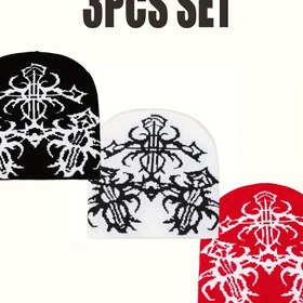 Resim 3 Parça Set "Cross" Hip Hop Beanie Kep Y2k Moda Soğuk Şapka Erkekler & Kadınlar İçin Dış Mekan Sıcak Termal Şapka Trend Giyim 