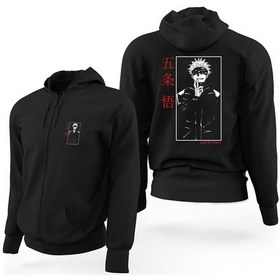 Resim Satoru Jujutsu Kaisen Siyah Fermuarlı Limited Edition Kapşonlu Sweatshirt Siyah 