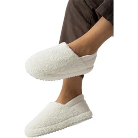 Resim Kadın Lastikli Kaymaz Taban Peluş Havlu Kumaş Ev Ayakkabısı Panduf Beyaz 