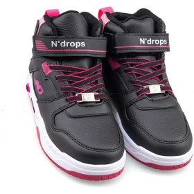 Resim Ndrops 021-24 Deri Cırt Bantlı Kız Çocuk Spor Bot Siyah Fuşya 