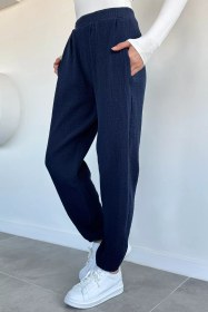 Resim Kadın Muslin Kumaş Şalvar Pantolon Lacivert TZL-P-00021345 