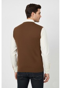 Resim Erkek V Yaka Süveter Çelik Örgü Regular Kalıp Bgl-st04839 Taba 
