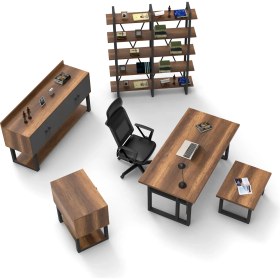 Resim L'occi Concept March ABCDE Metal Ofis Masa Sehpa Keson Konsol Kitaplık 5'li Büro Takımı Barok-Gri 