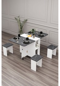 Resim Bozova Oval Yemek Masası Katlanabilir Yemek Masası Siyah 