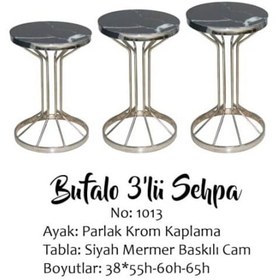 Resim Zigon Bufalo Brc Model 1012 Siyah Mermer Temper cam GÜMÜŞ Renk Kaplama Metal Ayak El Yapım 
