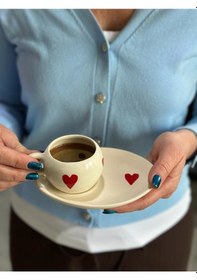 Resim Kalpli Türk Kahvesi Fincanı Tabağı İle 