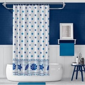 Resim Banyo Perdesi 4910 2x110x200, Perde Borusu Askı Aparatı Köşe Boru Beyaz Hediyeli, Duş Perdesi Seti 