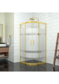 Resim Tekno Duş Gold Orion 6mm Kumlamalı Cam Oval Duşakabin Beyaz - Şeffaf 