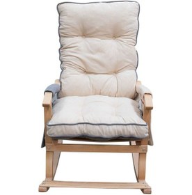 Resim Zuesse Dizayn Mosso Çift Minderli Ahşap Sallanan Sandalye Tv Baba Koltuğu Dinlenme Koltuğu Gri - Krem 