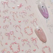 Resim 1 adet 5D Tırnak Sanatı Çıkartması, Karikatür Desen, Plastik, Kendinden yapışkanlı, Nakışlı, Tek Kullanımlık, Yarı Parlak Bitiş, Erkek Manikürü için Kurdele Desenli Kurdele Tasarımı 