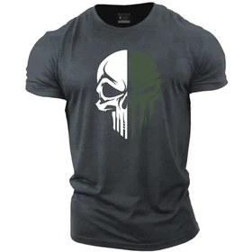 Resim Snapbuy Erkek Spor T-shirt 3d Baskılı Askeri Kafatası Desenli 2025 Yaz Modasıgökyüzü Mavi Gökyüzü Mavi 