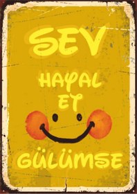 Resim Sev Hayal Et Gülümse Retro Ahşap Tablo - Pozitif Enerji Ve Motivasyon Tasarımı 