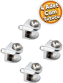 Resim Badem10 Cam Raf Tutucu Metal Cam Etejer Pimli Krom Metal Vidalı (4 Adet) 