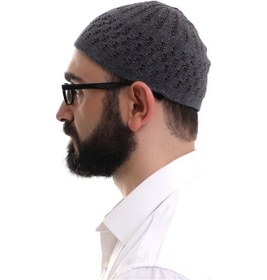 Resim Füme Kahve Hasır Desen Kışlık Kadife Namaz Takkesi Kahverengi 