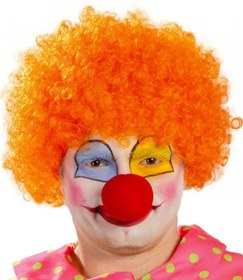 Resim Nessiworld Turuncu Renk Kıvırcık Afro Bonus Peruk Takma Saç ve Kırmızı Burun Seti 