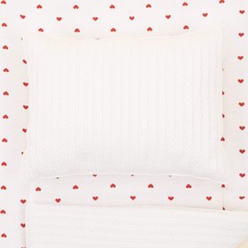 Resim Alt Açma Matı ve Yastık - Çift Taraflı - Beyaz Örgü - Kırmızı Kalp 