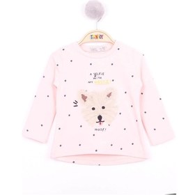 Resim Toontoy Kids Toontoy Kız Bebek Köpek Nakışlı T-shirt Pudra 