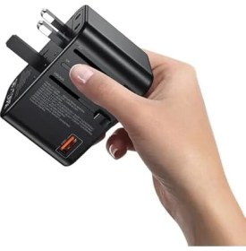 Resim Seyahat Priz Dönüştürücü Adaptör, 45W Şarj Cihazı, 2x USB Girişi, 3x Type-C Girişi, Uluslararası Güç Adaptörü, Us, Uk, Eu, Au Evrensel Uyum 