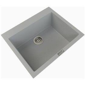 Resim Polex Cristalüx Granit Evye P-X60 Gri Tezgah Altı Ve Tezgah Üstü Kare Mutfak Evyesi 60x50 CM 