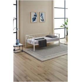 Resim Alchera Daybed Tek Kişilik Sedir Metal Karyola Beyaz 